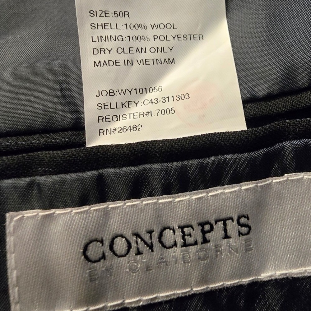 Concepts by Claiborne Mens 50R Wool Pinstripe Suit Black Blue Two Piece 50 R - Picture 8 of 12